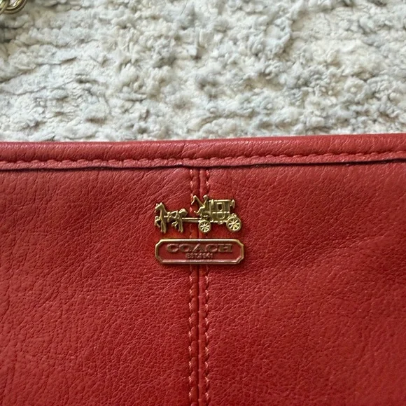 Coach Red Leather Wristlet with Gold Chain Strap - Picture 2 of 5